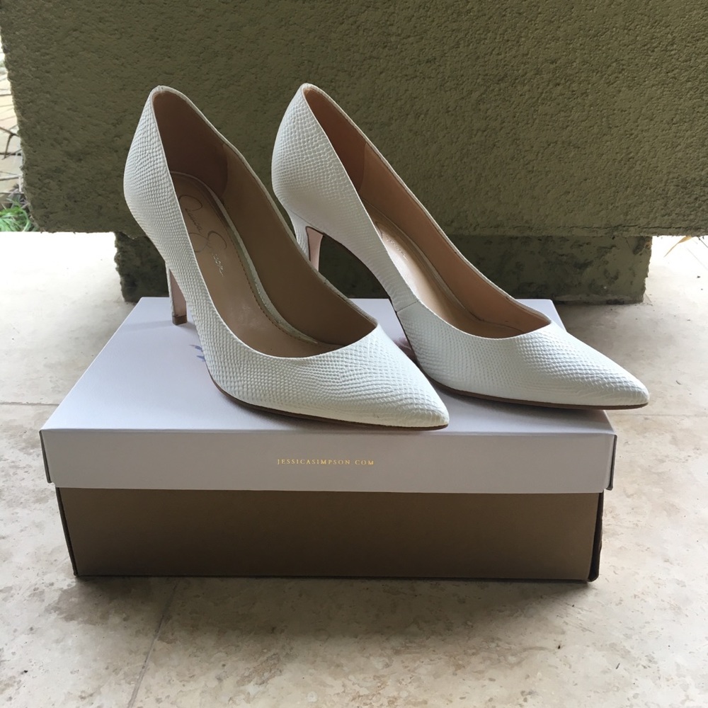 White snakeskin heels